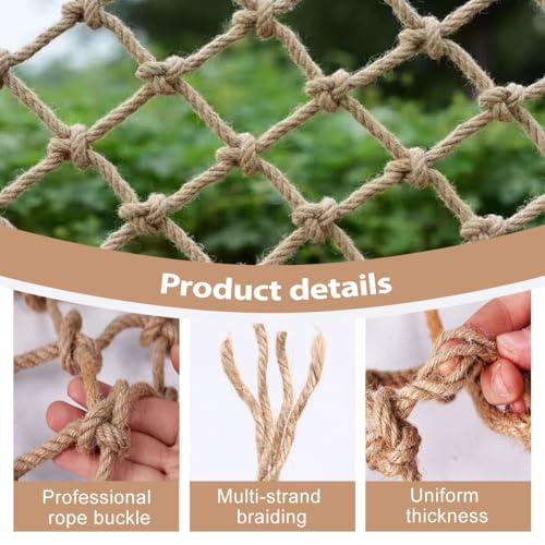 Rete di sicurezza anti-caduta per bambini per animali domestici e gatti, corda di iuta intrecciata a mano e corda di canapa, robusta rete per la sicurezza del giardino e del parco giochi, dimensioni