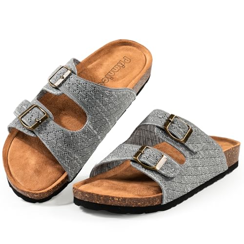 Image of Women's Comfy Arch Support Cork Footbed Adjustable Knitting Straps Indoor and Outdoor Slides Sandals