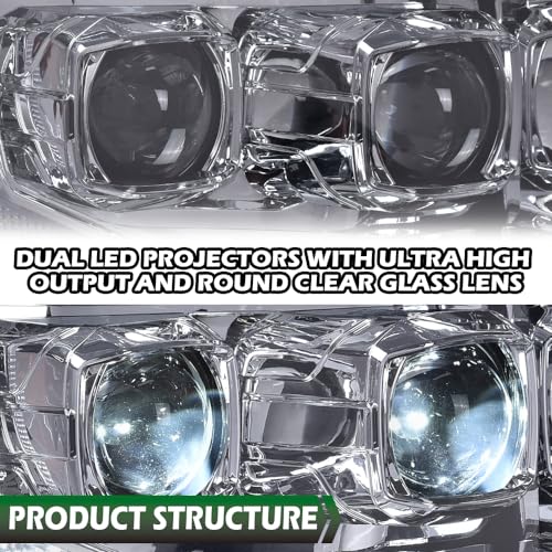 Image of GRAND ORANGE LED Tube Headlights Assembly, Compatible with 2009-2014 Ford F150 LED Tube Dual Projector Headlights Assembly with Switchback(Smoky lens Chrome Housing Amber Reflector)