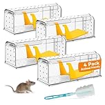 KENNEAS Humane Mouse Traps for Indoor Outdoor, Washable Cleaning Brush Included, Reusable Live Catch and Release, Field Mouse Catchers, Pets & Children Friendly, No Glue, Electric & Kill (4 Pack)