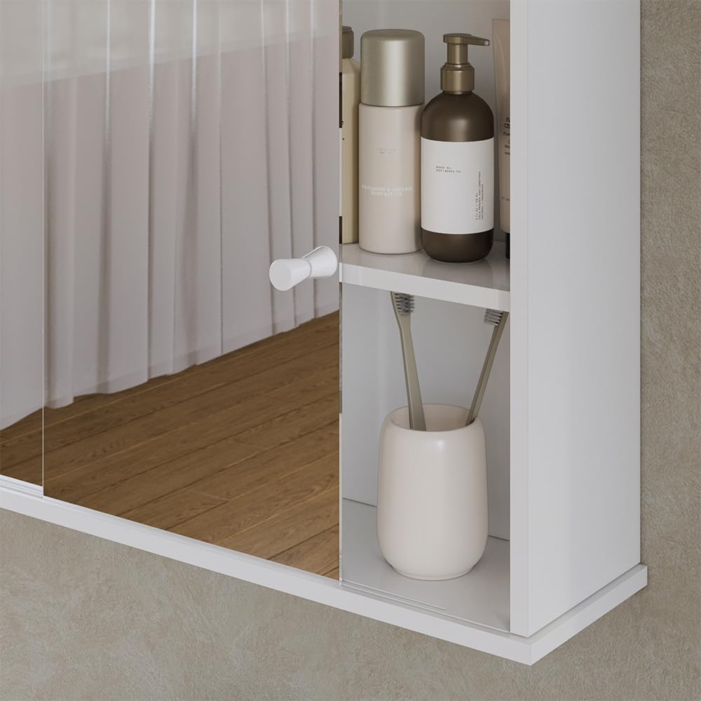 Vicco Armoire de Toilette Mireo, Blanc, 55x40cm avec 2 Portes coulissantes, pour Montage Mural avec étagères Ouvertes