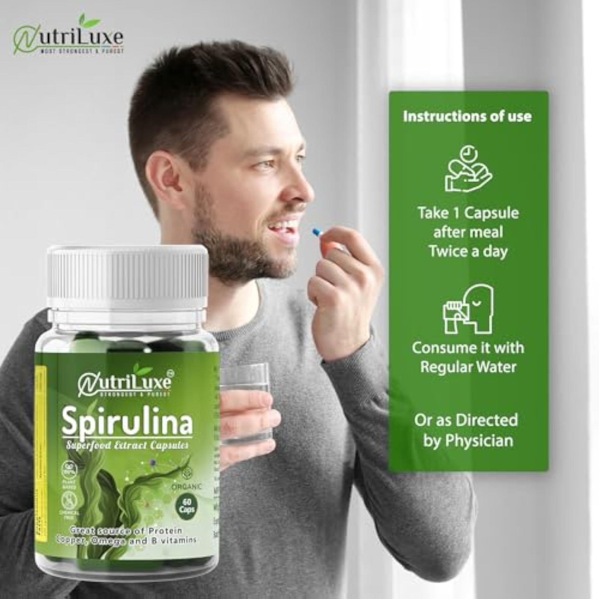 Nutriluxe Organic Spirulina Extract Capsules 60 Caps x 2