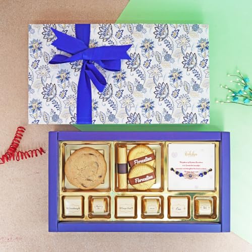 Image of Velvet Fine Chocolates Sibling's Delight Box | Handmade Chocolates for Rakshabandhan | Assorted Chocolates & Evil Eye Rakhi Combo | Perfect Sibling Bonding Gift | Pack of 1
