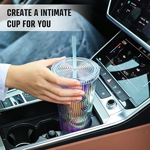 Bling New 24Oz Tumbler With Lid And Straw Cups, Studded Fashion Water Ripple Double Venti Cups | 100% Bpa Free | Leakproof | Wide Mouth | Premium Quality Gifts #TOP5