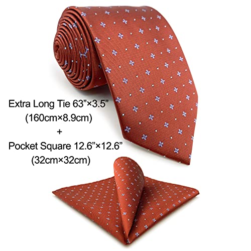 Conjunto de gravatas masculinas laranja cobre escuro com gravata padrão floral