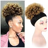 Deyngs Ponytail African American Short Afro Kinky Curly Wrap Synthetic Drawstring Puff Ponytail (1B/27)