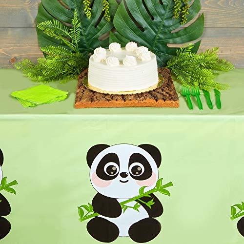 Image of BLUE PANDA Panda Tablecloth - 54 x 108 in, Green, 3 Pack - Plastic Tablecloth - Disposable Table Cover for Panda Birthday Party Decoration & Theme