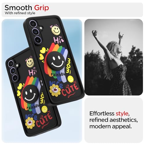 Image of Pikkme Back Cover for Samsung Galaxy A34 5G | Soft Silicone| Cute Rainbow Smile & 3D Cartoon Flower Design | Shockproof Raised Camera Protection Bumper Case (Black)
