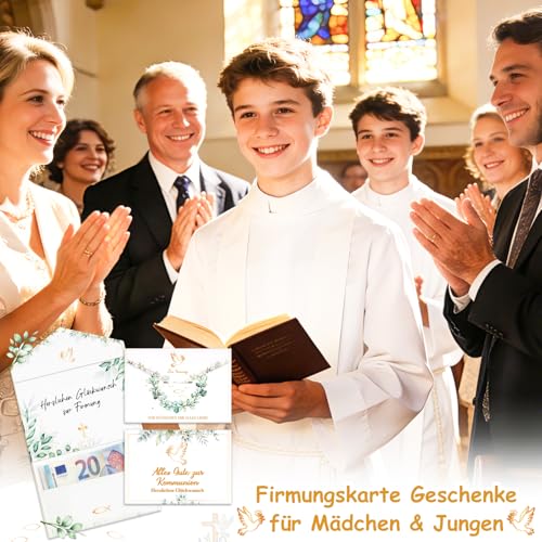 WenmthG Geldgeschenk Firmung Verpackung – Firmungskarte Geschenke für Mädchen & Jungen, Glückwunschkarte zur Firmung, Geldgeschenk Umschlag 16 × 11 cm