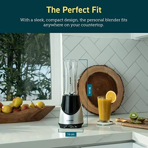 COSORI Blender Smoothie Makers, 6 Stainless Steel Blades, 2 BPA Free Portable Blending Bottle (600ml) for Baby Food, Frozen Fruit, Vegetables, Ice, Milkshakes, Personal Blender with 30 Recipes