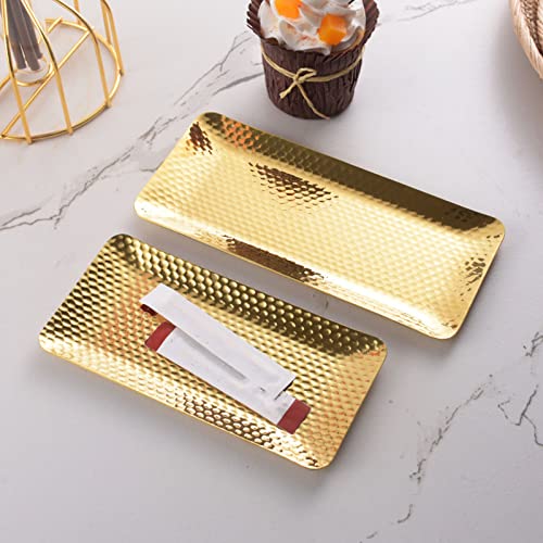 Small Hammered Serving Tray,Stainless Steel Serving Platters,Exquisite Rectangular Decorative Tray,9.5x9.5cm Vanity Platters for Living Room Bedroom Kitchen Bathroom(gold) - Image 4