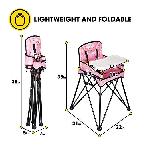 VEEYOO Portable Travel High Chair - Baby High Chair for Indoor/Outdoor, Dining, Travel, Camping, Picnic, Foldable with Removable Tray and Carry Bag, Ice Cream Print