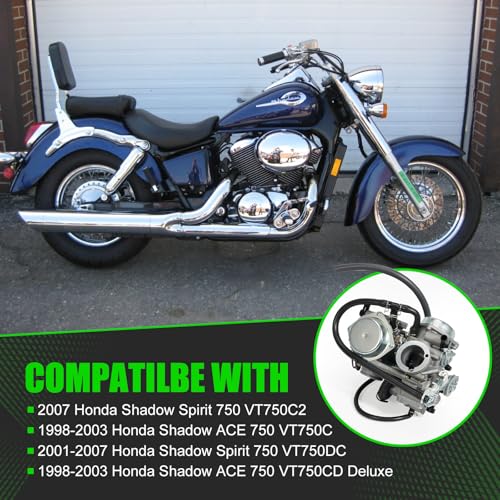 LEAPTREND Carburador duplo 16100-MBA-980 compatível com Honda Shadow ACE 750 VT750C VT750CD 1998-200