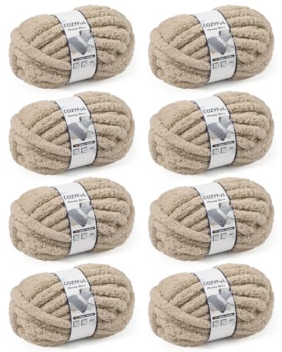Image of Cozyful Chunky Yarn for Hand Knitting, #9 Thick Jumbo Big Chunky Yarn for Crocheting, Super Chunky Knit Blanket Yarns, Large Chunky Chenille Yarns, 8 Pack (30 yds 8 oz Each Skein), Khaki
