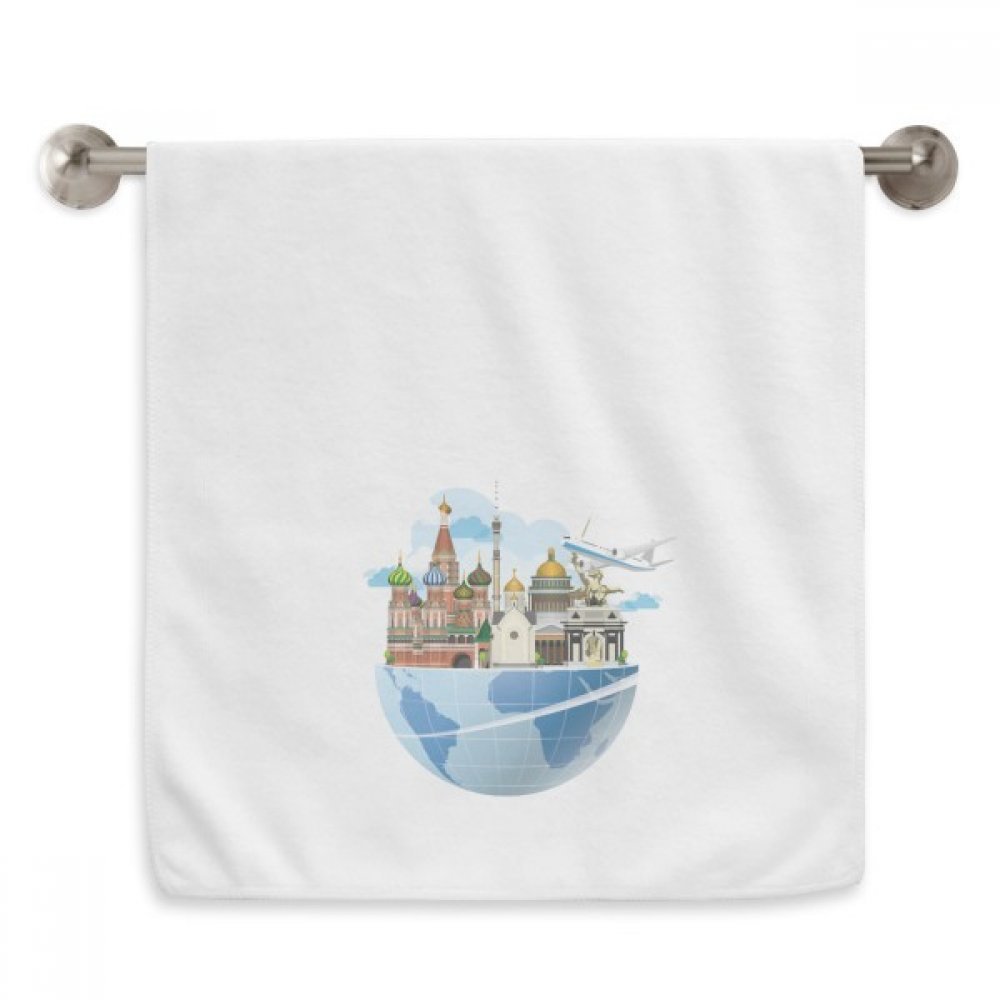 Débarbouillette blanche 13x29 pouces avion et cathédrale St Basile