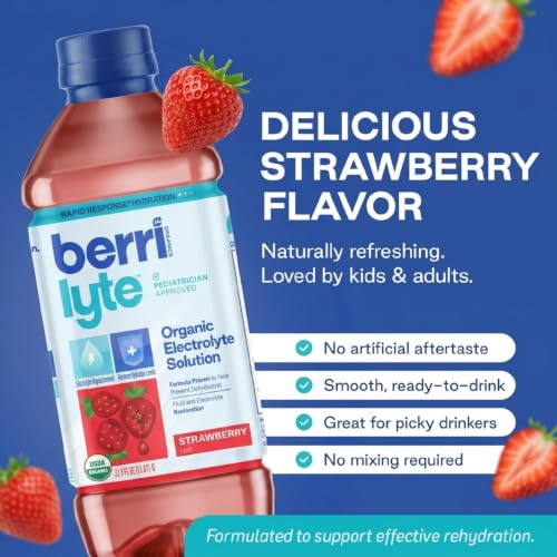 Image of Berri Lyte Organic Electrolyte Drink - Strawberry Flavor - Plant-Based Hydration with Coconut Water, Natural Electrolytes, USDA Organic for Kids & Adults, 1 L, 6-Count