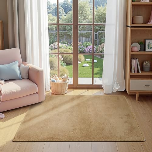 jinchan 3x5 Solid Plush Area Rug Shaggy Washable Entryway Rug, Tan