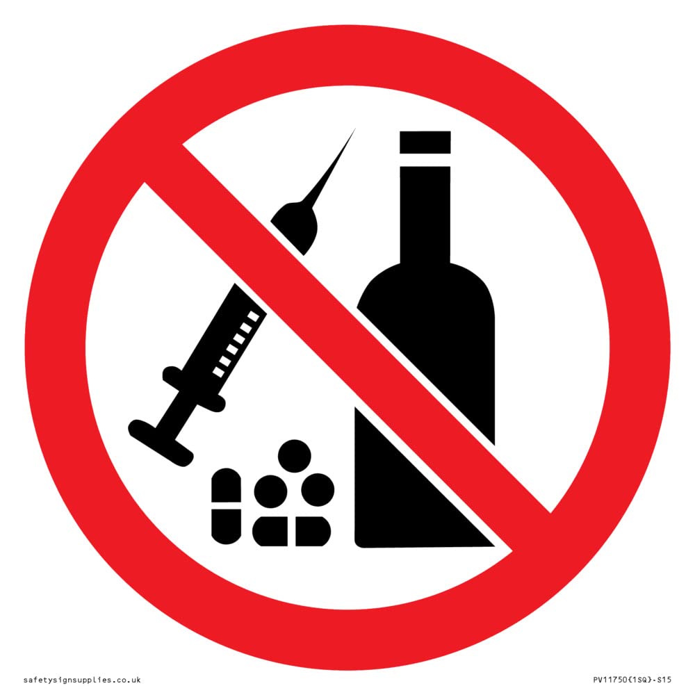 P908 Prohibition: No alcohol or drugs Sign - 150x150mm - S15