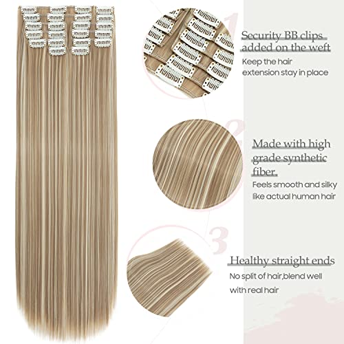 S-Noilite 22 Inches Long Straight Hair Extensions Clip in Full Head 12PCS Hair Extensions Clip on Synthetic Fiber Hairpieces for Women - Image 2