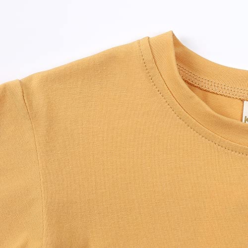 Image of KISBINI Toddler Kids Plain Short Sleeve T-Shirt and Shorts Set Unisex Cotton Summer Outfit Clothes for Little Boys or Girls