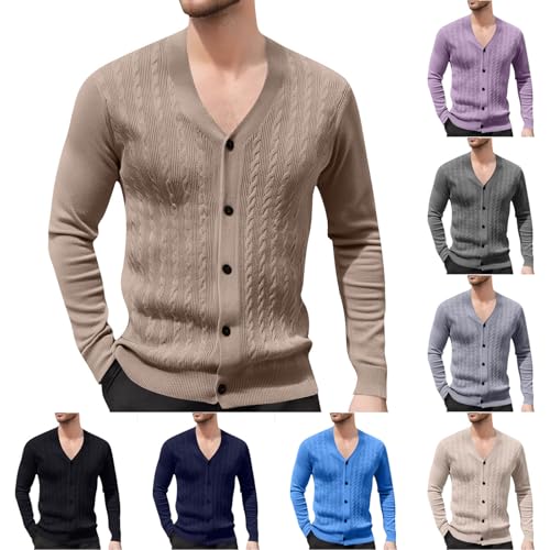 Cambkatl Men's Jacquard V Neck Cardigan Sweaters - Slim Fit Button Down Long Sleeve 2025 Fall Knitted Casual Outerwear2