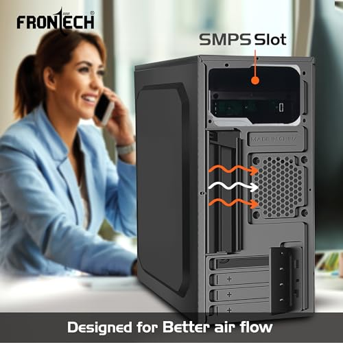 Image of FRONTECH Flair Silver Series Cabinet /Computer Case with HD Audio | ATX /Mini ATX Compatible | 2 Front USB - 2.0 | Ideal for Home /Office /Gaming (FT-4278, Black)