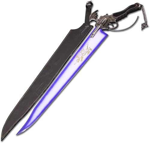 Espada funcional de réplica de revólver para cosplay, construcción de acero inoxidable, funda de cuero, espada de anime con un revólver funcional
