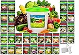 B&KM Farms 20,000+ Survival Seed Kit 5+ Year Supply. 30 Fruit & Vegetable Non-GMO Heirloom Seeds for Planting a Home Garden. Secure Emergency Weather-Proof Bucket