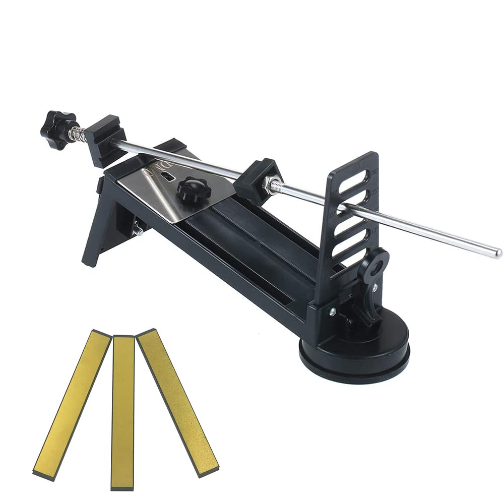 Affilatrice per coltelli Professionale, Affitto Acciaio Inossidabile, Angolo Fisso per temperino, con 3 Pietre di affilatura, Set di affilatura in Acciaio Inossidabile