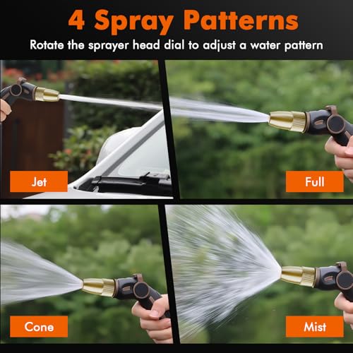 Image of RESTMO Garden Hose Nozzle, Heavy Duty Water Hose Sprayer Nozzle, Brown | Brass Head, Thumb Control, Adjustable 4 Spray Patterns, Leak-proof, Metal Hose Nozzle for Outdoor Lawn & Plant & Car