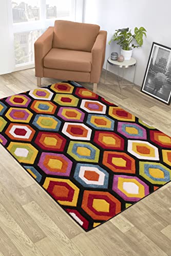 Lord of Rugs Quality Handcarved Geometric Design Rainbow Bedroom Living Room Multi Coloured Rug Marco Multi Large 160x230 cm (5'3"x7'7") - Image 3