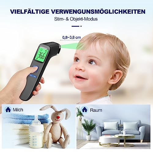 Viproud Fieberthermometer, kontaktloses Stirnthermometer für Familie, sofortige Messung, Schwarz – Ansicht 5