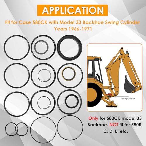 Image of Swing Cylinder Seal Kit for Case 580CK with Model 33 Backhoe Swing 1966-1971 with Snap in or Press in Wiper (2 Set)