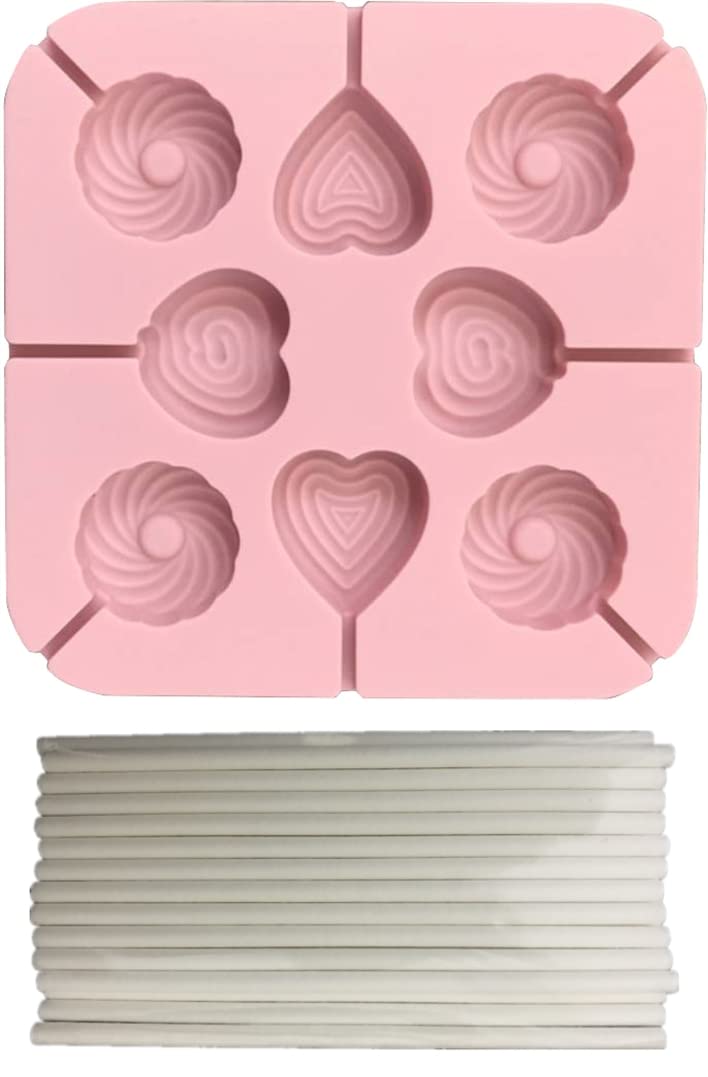 Large Lollipop Molds & 50 Paper Sticks, Classic Nice Windmill & Heart Shape for Making Sucker Chocolate Candy Cookie Cheese, Cake Pops Treat Bags; Soft and Healthy Silicone Material;