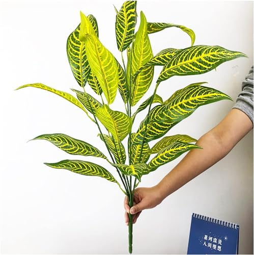Image of Dekorly Artificial Plant Leaves Tropical Monstera Large Artificial Plants Fake Zebra Leaf Plastic Palm Tree Branch for Home Garden Decor | 26 Leaves (Green-F, Height : 76CM)