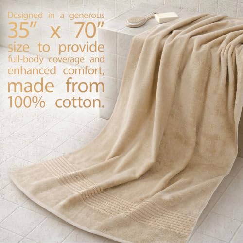 Image of Cotton Paradise 100% Cotton Turkish Towel Set, Soft Absorbent Quick Dry, 2 Piece 35x70 Bath Sheet Set, Beige