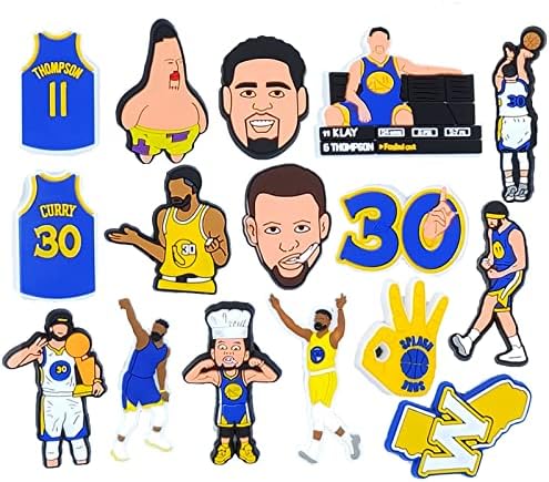 Felvjiaa 16pcs Curry and Klay Basketball Sports Shoe Charms, Shoe or Bag Jewelry Decoration,Accessories Pins for Boys Adults Teens Party Birthday Gifts