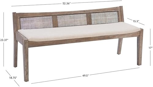 Miniatura 3 de Linon Memphis - Banco de madera de transición de 17 pulgadas con respaldo de caña tejida, asiento acolchado beige, requiere cierto montaje, en