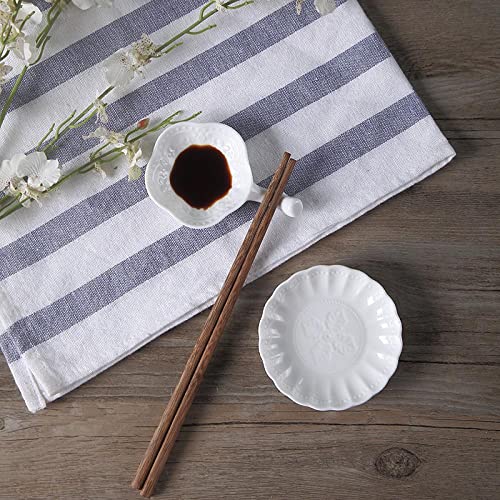 Sizikato 6Pcs White Porcelain Flower Shaped Appetizer Plate, 4-Inch Embossed Ceramic Snack Plate Sauce Plate #TOP2