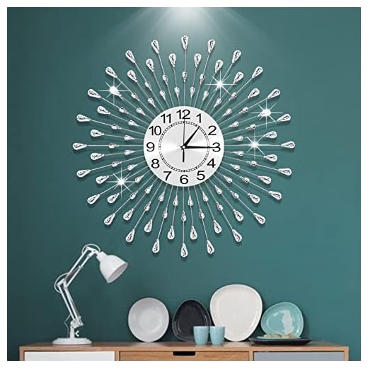 Large Wall Clock Metal Decorative Wall Clocks Silent Non-Ticking,Bling Shining Modern Art Starburst Big Wall Clocks for Living Room Bedroom Dining Room Kitchen Decor,Dia 24 Inch Silver