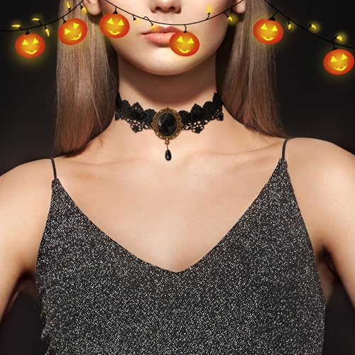 CSIYANJRY99 Gothic Choker Necklace for Women Halloween Red Crystal Vampire Choker Steampunk Lace Choker Witch Costume Accessories3