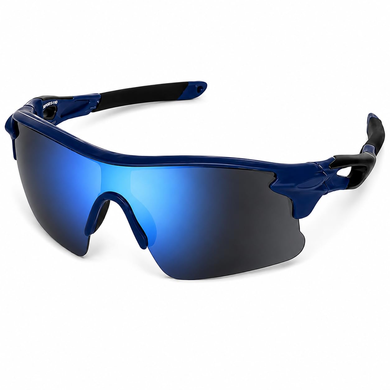 Sports Sunglasses for Men, UV400 Protection Blue Black Mirror Lens Wrap Around Cycling Running Driving Cricket Riding Fishing Outdoor Sunglasses, Lightweight Sport Eyewear for Men & Boys-image-20
