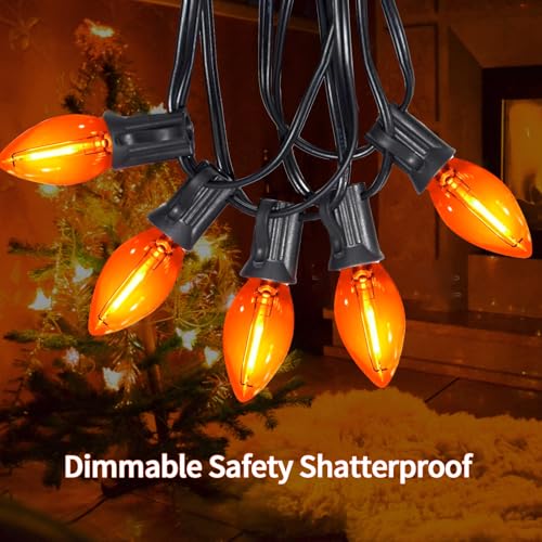 Image of 10FT C7 Orange LED String Lights, Black Wire Outdoor Halloween | IP44 Waterproof & Shatterproof, End-to-End Connectable, Perfect for Patio, Porch, Railing, Party or Holiday Decor