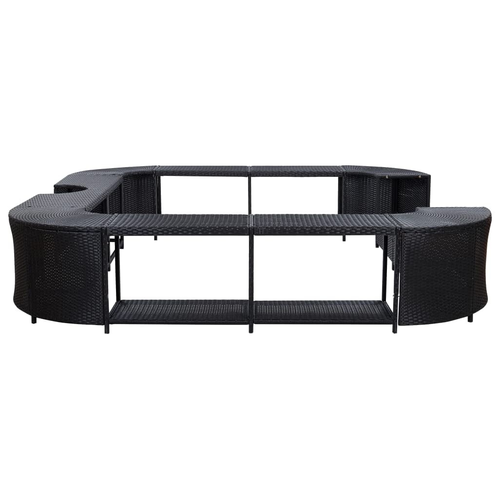 KOIECETA Whirlpool Umrandung mit 2 hölzernen Spa-Stufen Spa Poolumrandung für Schwimmbecken Quadratisch Schwarz 268x268x55cm Poly Rattan, V31009
