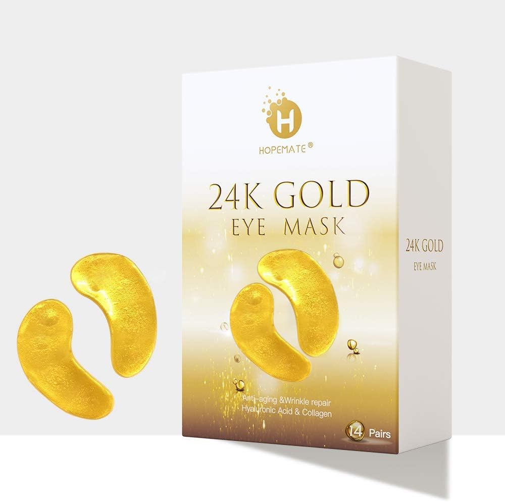 HOPEMATE Eye Patches Under Eye Mask 24K Gold Eye Treatment Mask Dark Circles Gel Pads Under Eye Bags