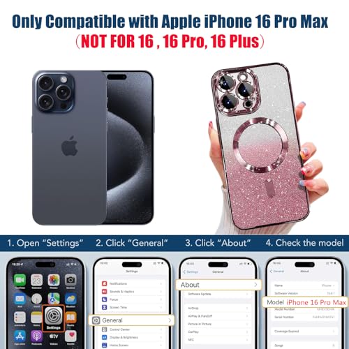 Image of Misscase for iPhone 16 Pro Max Magnetic Glitter Case Compatible with MagSafe,Camera Lens Protector Full Protection Elegant Anti-Scratch Dust-Proof Net Case Cover for iPhone 16 Pro Max Pink