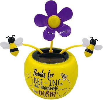 Purple Chrysanthemum Dancing Flower for Car, Automatic Swinging Bee Flower Decoration Dashboard Ornaments, Car Windowsill Decoration Desktop Solar Ornament, Solar Dancing Figurines