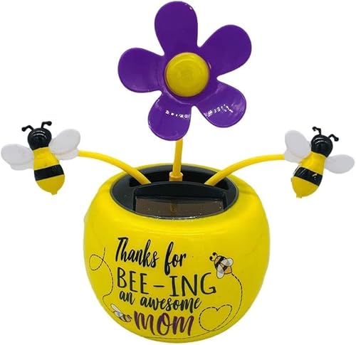 Purple Chrysanthemum Dancing Flower for Car, Automatic Swinging Bee Flower Decoration Dashboard Ornaments, Car Windowsill Decoration Desktop Solar Ornament, Solar Dancing Figurines