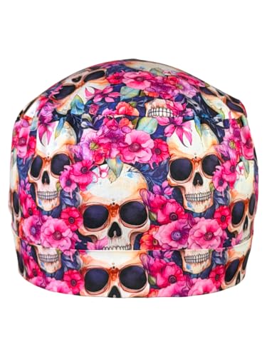 Image of Scrub Cap for Women and Men, Ponytail Scrub Caps, Working Hat, Head Cover with Ribbon Ties and Buttons, Long Hair