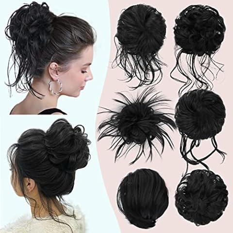 Stamped Glorious 6 PCS Messy Bun Hair Piece Fake Bun Tousled Updo Space Hair Buns Hair Pieces for Women(Natural Black) Cover